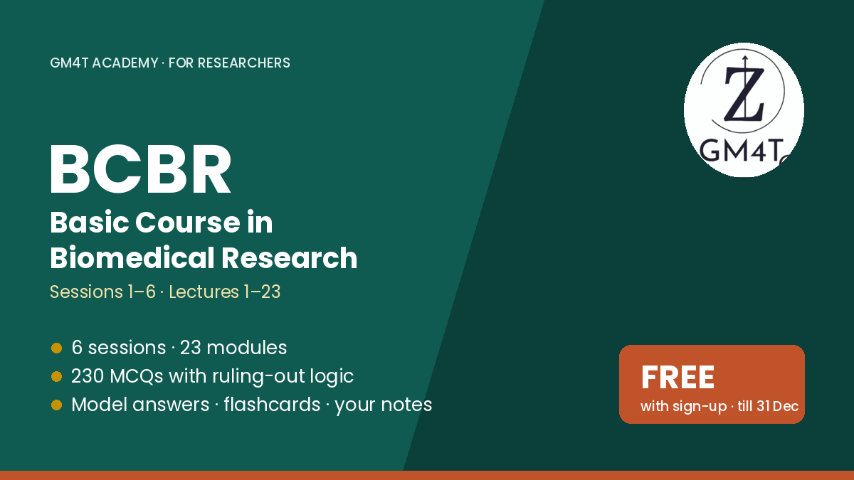 BCBR Basic Course in Biomedical Research — Learning Dashboard (Sessions 1–6)